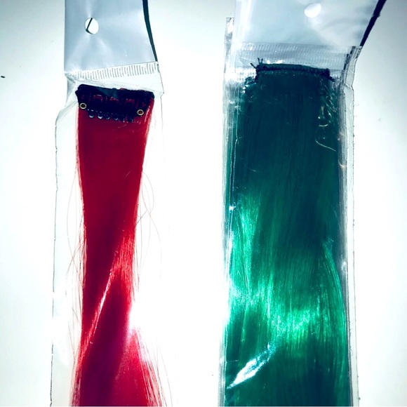 🌱 5 for 30! 💚 Long Clip-In Hair Extension Neon Green 21” - Picture 3 of 8